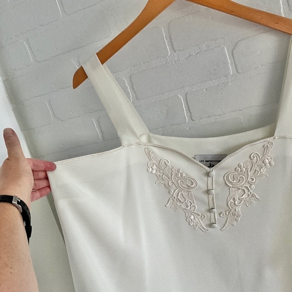 Vintage Cami lace Floral Embroidered Sweetheart neckline Vanilla white 3X - Picture 6 of 8
